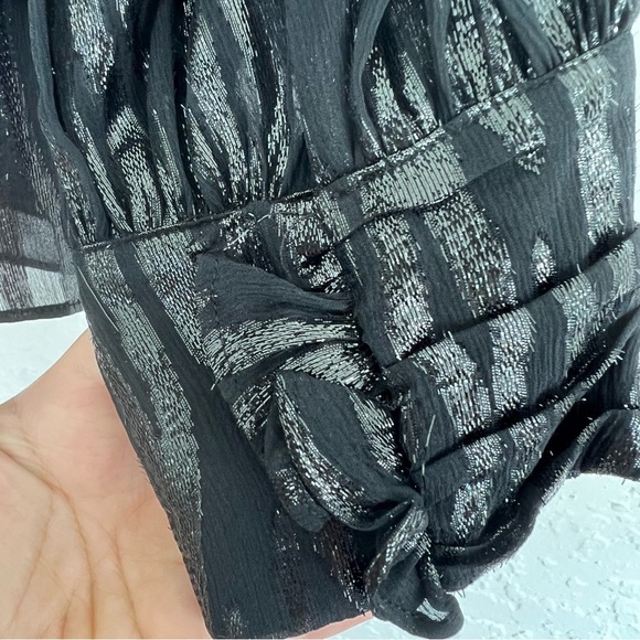 Rebecca Taylor Revolve Shirt Safari Metallic Ruffle Silk Blouse in Black - Picture 10 of 13